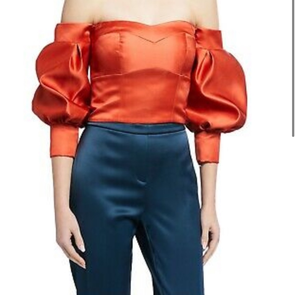 flor et al Satin Off-the-shoulder Balloon Sleeve